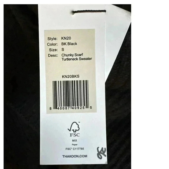 NWT Thakoon Chunky Scarf Ribbed Knit Turtleneck Sweater Black Size Small - Picture 5 of 7